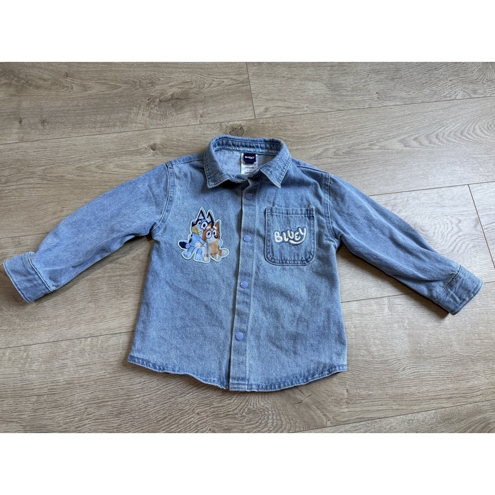 EUC Kids Unisex girls boys denim‎ jean jacket BLUEY character cotton size 3T
